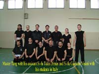 Master Tang with his assistant Si-Fu Takis Dimas, and Si-Fu Giuliano Visani with his students in Italy